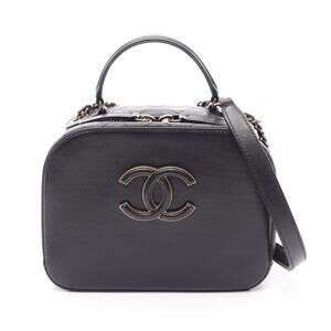 Chanel Matelasse Vanity Bag Shoulder Leather Black